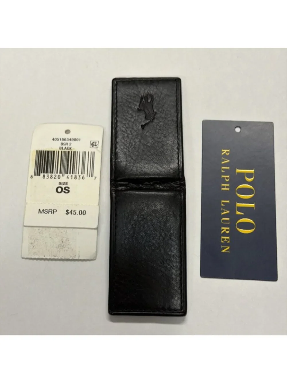 Polo Ralph Lauren Black Pebbled Leather Magnetic Money Clip